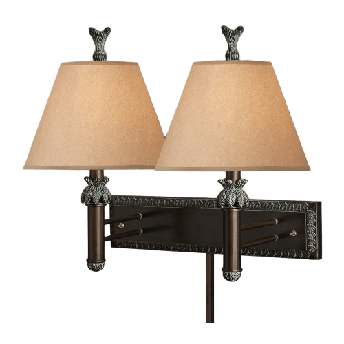 Double Wall Lamp, 21" H, 5" x 22" Backplate, Antique Bronze w/ Verdi Wash